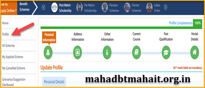 Mahadbt profile submission details step by step